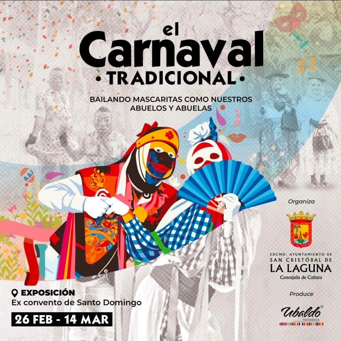 Encantados de acompañar nuestro compañero @aco__lm , @ubaldo_vestimenta , @dulcerdlr  y a @nverona  para @lalagunacultura  en esta exposición sobre el Carnaval Tradicional en Canarias, con la colaboración de la @afc_guarache  y la @afulalaguna 

Inauguración hoy a las 10:00 en el Ex Convento de Santo Domingo, La Laguna.

#Tradición #canarias #carnaval #PiñataChica #Guarache #Mascaritas
