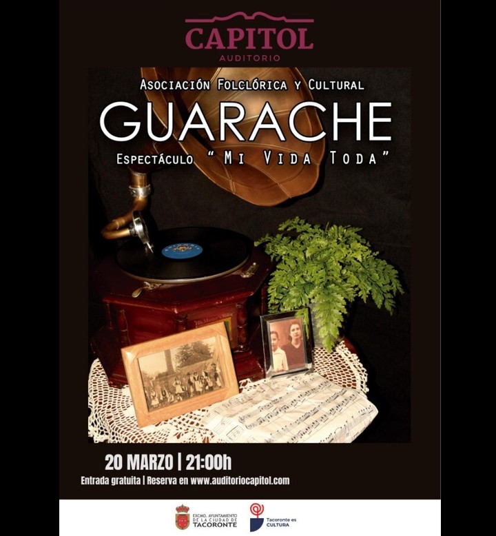 Ya podemos confirmarles que las entradas para nuestro espectáculo "Mi Vida Toda" del viernes 20 de marzo están disponible de manera gratuita en la página de https://auditoriocapitol.com/taquilla/

Les esperamos.

Este evento forma parte de la Agenda Cultural mensual del Área de Cultura del Excmo. Ayuntamiento de la Ciudad de Tacoronte, que dirige la alcaldesa María Sandra Izquierdo Fernández 

#Cultura #ApoyoCultural #tradición #folclore #unidosporelfolclore #Guarache #Tacoronte #Canarias