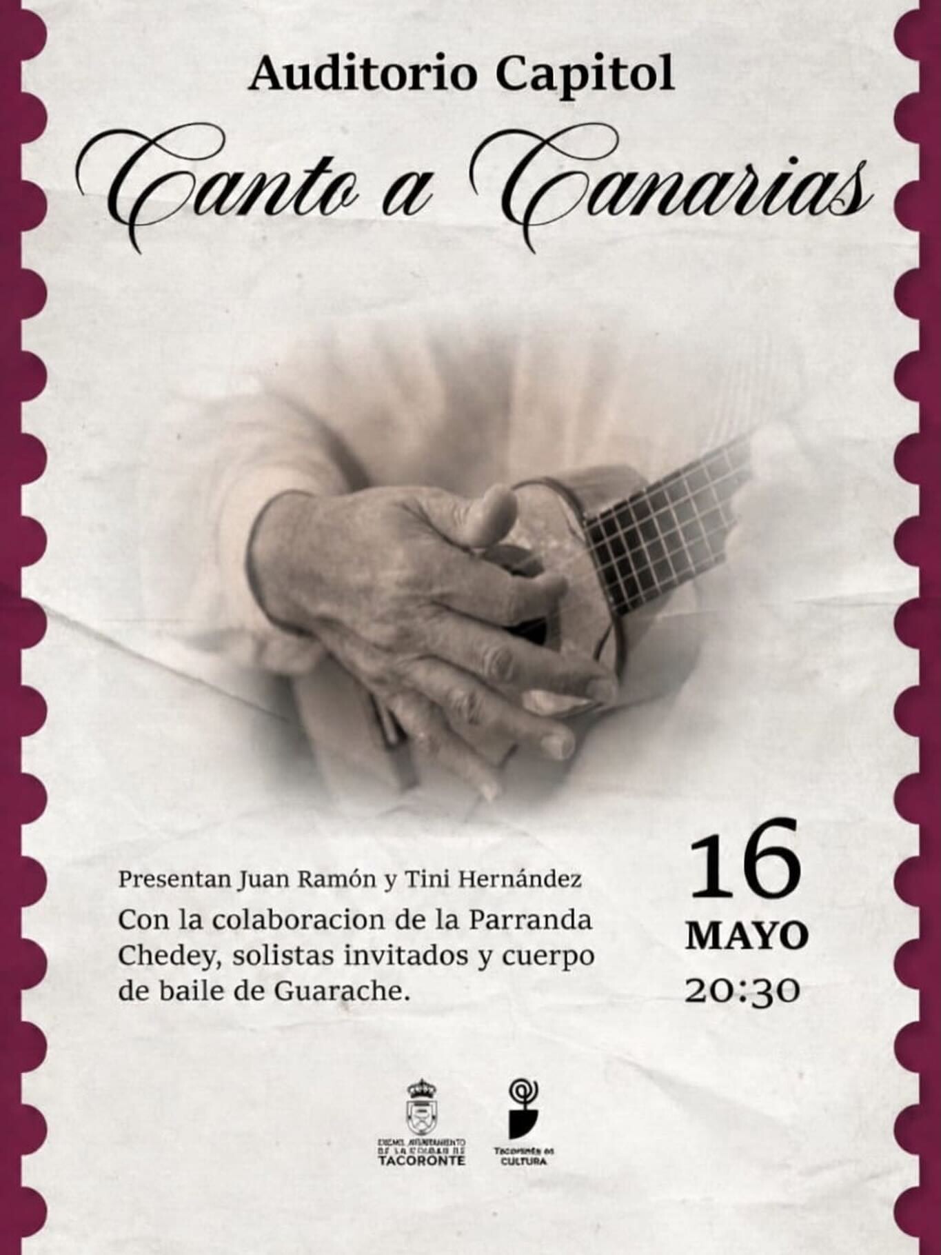 Mañana sábado a las 20:30 en el Auditorio Capitol de Tacoronte, no te pierdas el espectáculo “Canto a Canarias” con la Parranda Chedey y nuestro cuerpo de baile y nuestras solistas Davinia González, Sonia Sosa, Aroa Díaz, Zuleima López y Ana María Díaz”

Retira gratis tu entrada en  https://auditoriocapitol.com/eventos/espectaculo-musical-canto-a-canarias/

#Tradición #Folclore #Guarache #Canarias #unidosporelfolclore