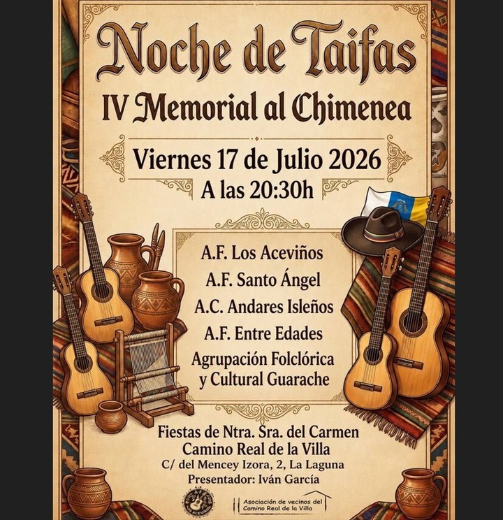🔹Este viernes a partir de las 20:30 hrs. actuaremos el Baile de Taifas IV Memorial al Chimenea en el Camino Real de De la Villa 

#Tacoronte #Tradición #Folclore #Guarache #unidosporelfolclore
