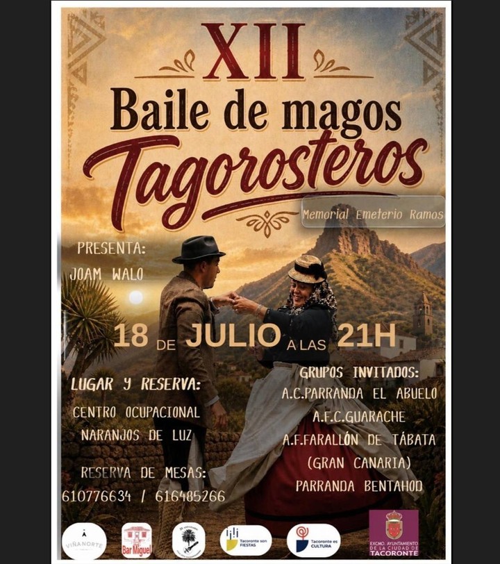🔹Este sábado a partir de las 21:00 hrs. en el Centro ocupacional Naranjos de Luz, actuaremos el XII Baile de Magos Tagorosteros

#Tacoronte #Tradición #Folclore #Guarache #unidosporelfolclore